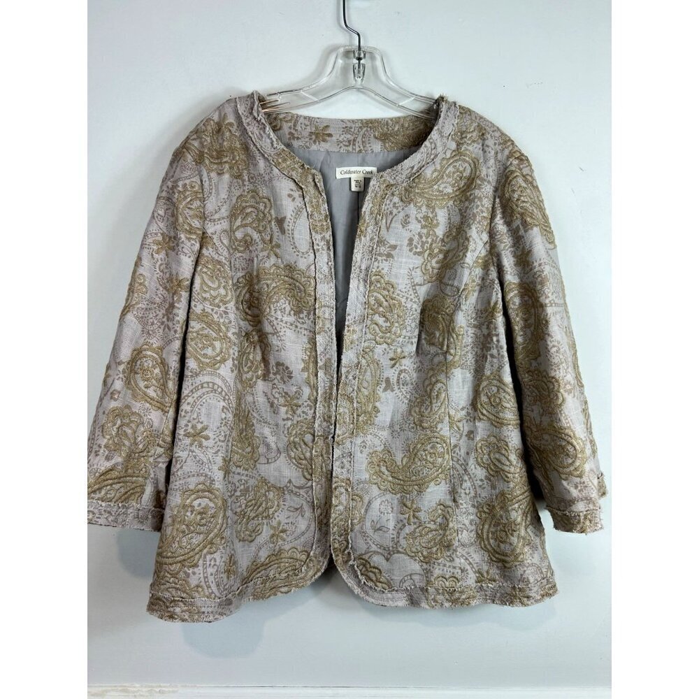 Coldwater Creek Paisley Embroidered Tapestry Cotton Linen Blazer 3/4 Sleeve W18
